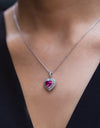 GIA Certified 1.82 Heart Shape Pink Sapphire & Diamond Halo Pendant Necklace in White Gold