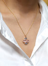 5.02 Carats Total Pear Shape Grey Moonstone & Rose Quartz Pendant Necklace in Two-Tone Gold