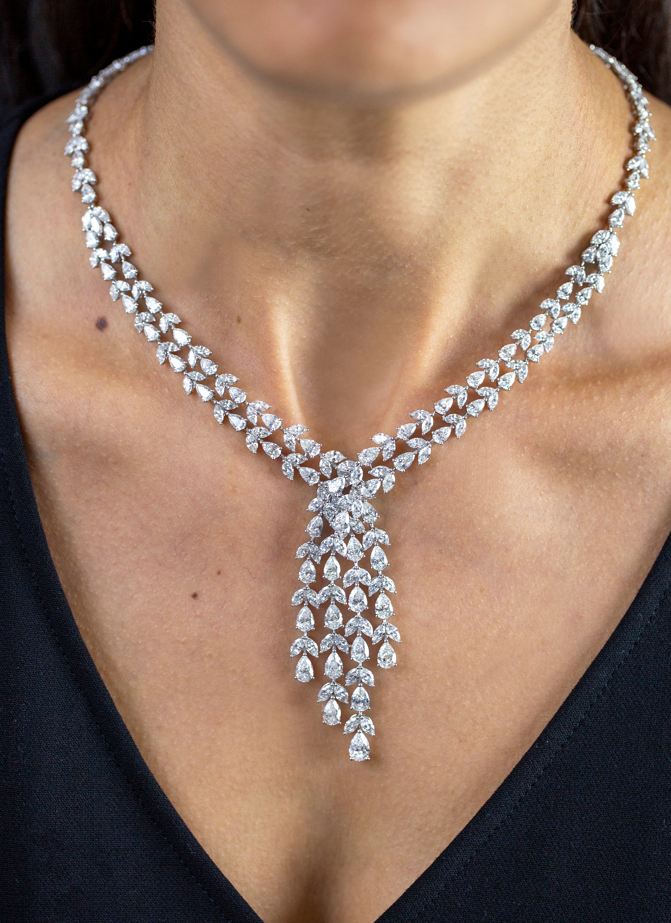 41.21 Carats Total Mixed-Cut Diamond Cluster Necklace in White Gold