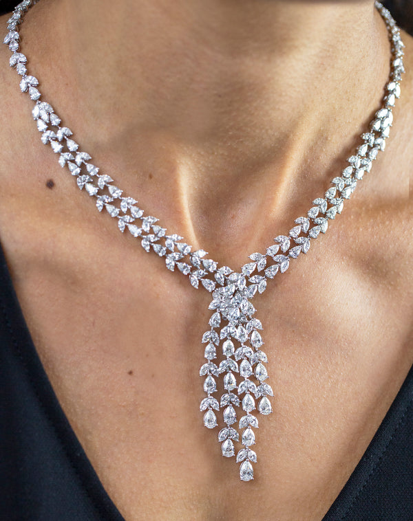 40.94 Carat Total Mixed Cut Cluster Diamond Drop Necklace in White Gold
