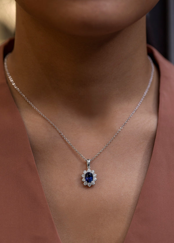 2.06-carat blue sapphire and diamond pendant necklace