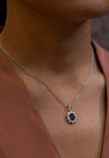 2.06 Carats Oval Cut Blue Sapphire & Diamond Halo Pendant Necklace in White Gold
