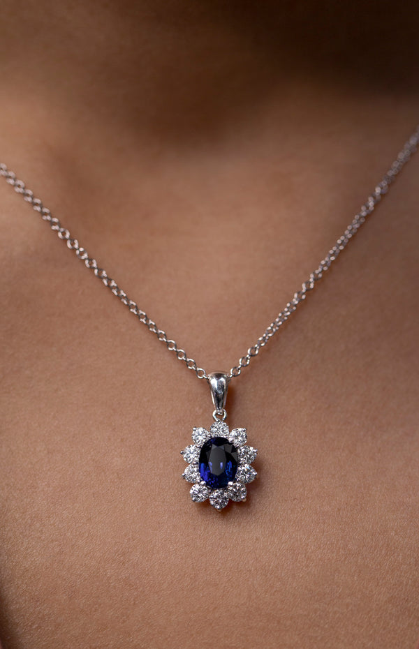 Vivid 2.06-carat blue sapphire and diamond pendant necklace