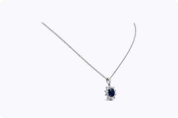 2.06 Oval Sapphire & Diamond Halo Necklace
