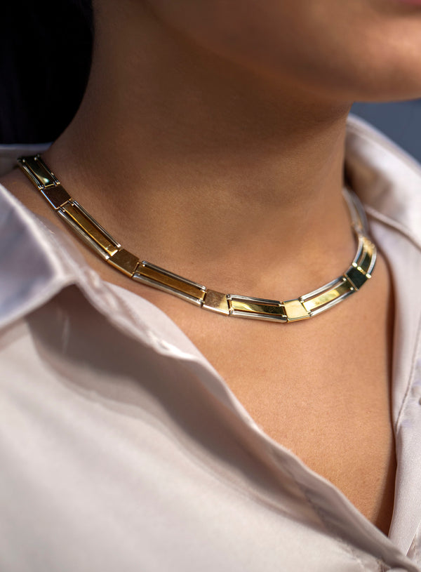 Versace Style Vintage Collar Necklace in Two-Tone Gold