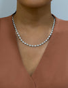 10.99 Carats Total Round Brilliant Cut Diamond Cluster Tennis Necklace in White Gold