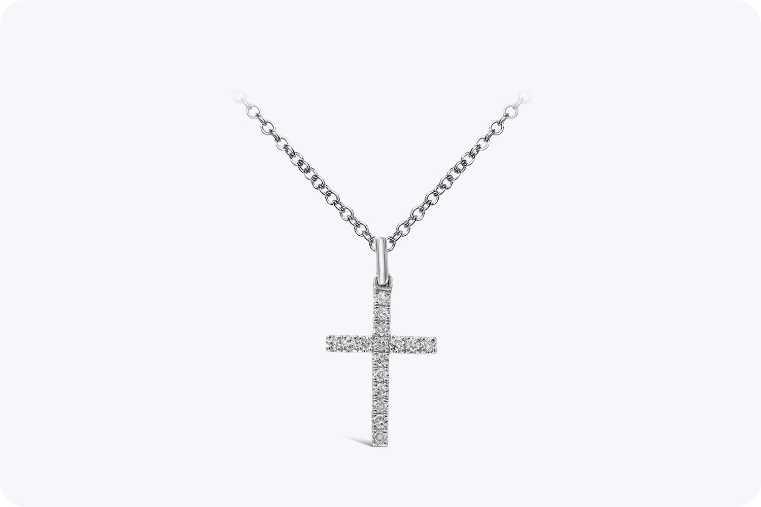 0.08 Carat Round Cut Diamond Cross Pendant Necklace in White Gold