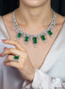 GRS Certified 48.68 Carat Total Colombian Green Emerald Drop Necklace with Mixed Cut Diamonds