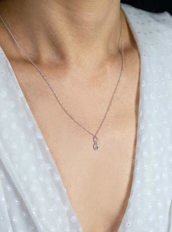 Elongated Hexagon Shape Diamond Pendant Necklace in White Gold