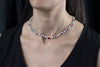 14.01 Carats Total Oval Cut Ruby & Diamond Halo Necklace in White Gold