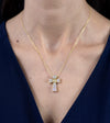 1.70 Carats Total Round Diamond Cross Pendant Necklace in Yellow Gold
