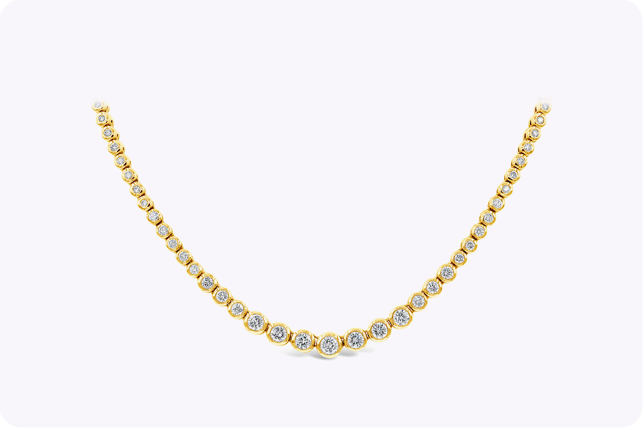 7.28 Carats Round Brilliant Cut Diamond Riviera Necklace in Yellow Gold