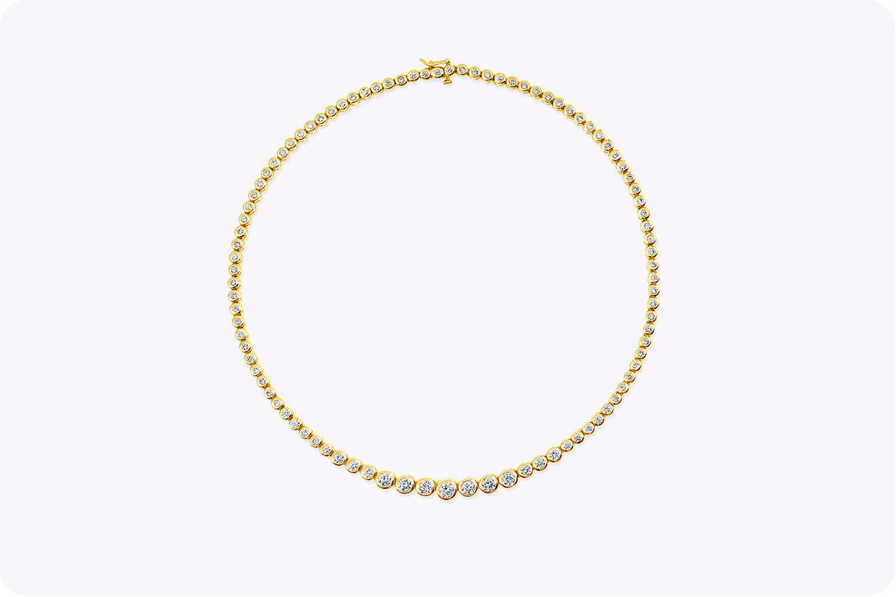 7.28 Carats Round Brilliant Cut Diamond Riviera Necklace in Yellow Gold