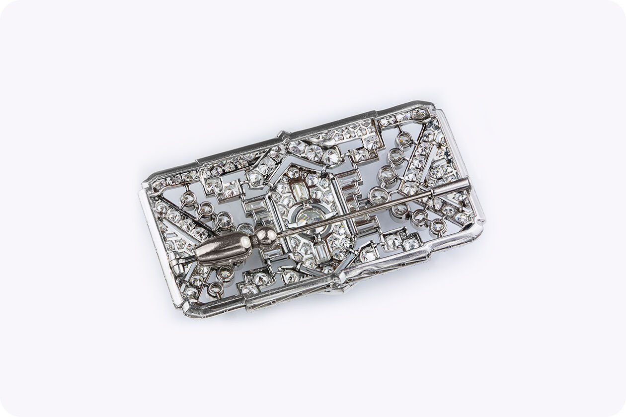 14.80 Carats Total Art Deco Diamond Platinum Panel Brooch