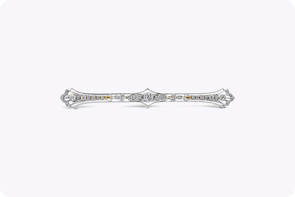 0.85 Carats Total Antique Old European Cut Diamond Panel Brooch in Yellow Gold and platinum