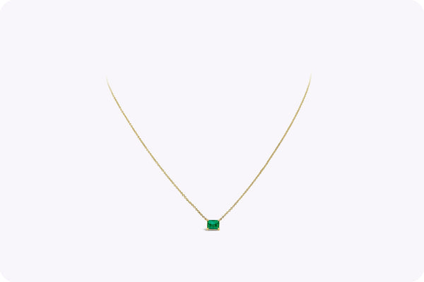 Green Emerald and Diamond Halo Drop Necklace