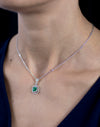 1.18 Carat Emerald Double Halo Pendant Necklace in White Gold