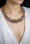 161.55 Carats Total Multi-Color Mixed-Cut Sapphire Wide Necklace in White Gold