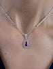 1.41 Carat Pear Shape Ruby and Diamond Pendant Necklace in White Gold