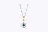 0.68 Carat Pear Shape Green Emerald and Diamond Drop Pendant Necklace in White Gold