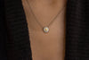 0.42 Carats Round Brilliant Yellow Diamond Halo Pendant Necklace in White Gold