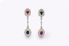 Blue and Pink Sapphire, Diamond Dangle Drop Earrings