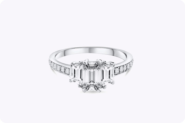 GIA Certified 0.70 Carat Emerald Cut Diamond Three-Stone Pavé Engagement Ring in Platinum