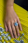 11.48 Carat Blue Aquamarine and Diamond Halo Cocktail Ring in Platinum