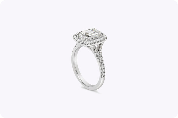 GIA Certified 2.51 Carats Emerald Cut Diamond Halo Engagement Ring in Platinum