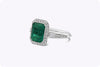 4.58 Carats Emerald Cut Emerald & Diamond Halo Engagement Ring in White Gold