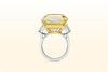 GIA Certified 30.02 Carat Asscher Cut Fancy Intense Yellow Diamond Three-Stone Ring in Platinum