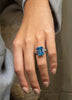 9.73 Carat Emerald Cut Aquamarine Three-Stone Engagement Ring in Platinum