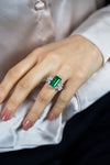 5.40 Carat Baguette Cut Colombian Green Emerald Fashion Ring with Mixed Cut Diamonds