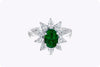 1.48 Carats Oval Cut Green Emerald with Diamond Halo Floral-Motif Engagement Ring in White Gold