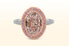 GIA Certified 3.66 Oval Cut Fancy Light Pink Diamond Halo Engagement Ring in Platinum