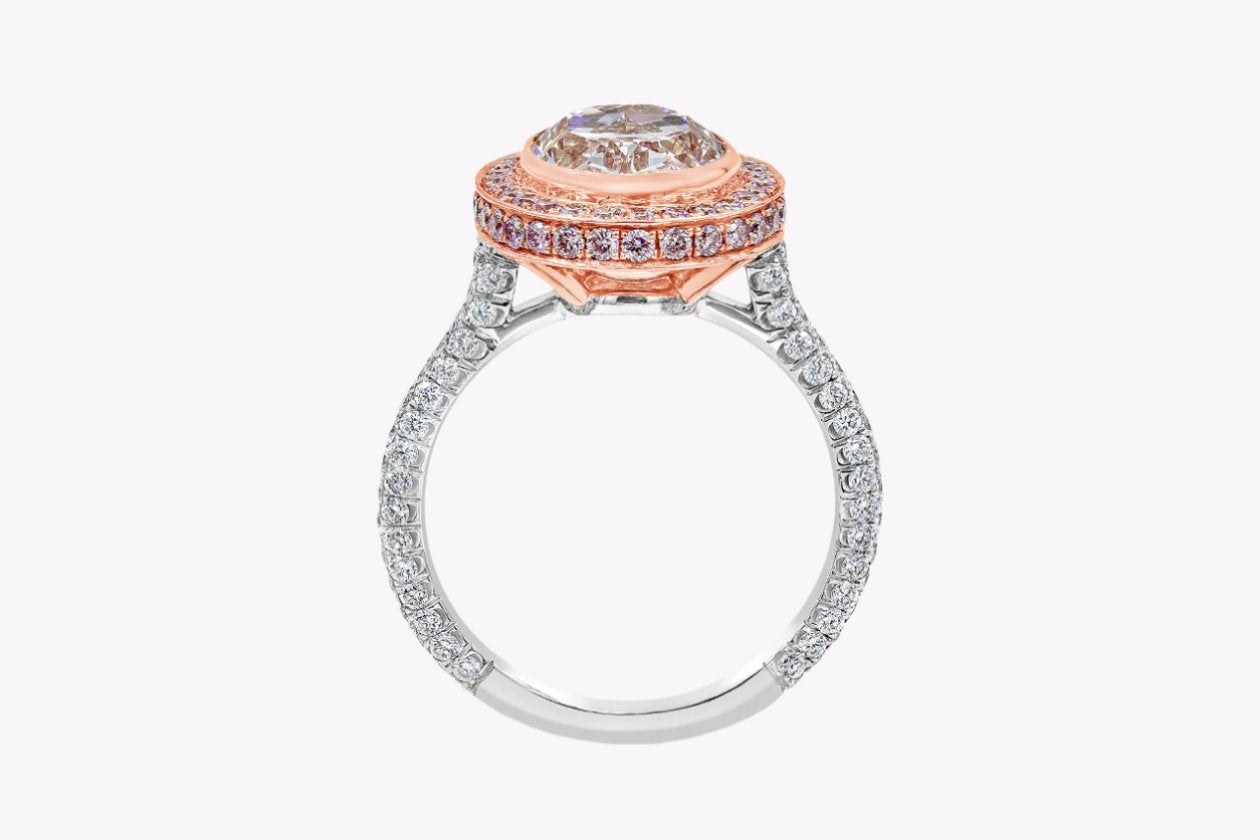 GIA Certified 3.66 Carats Oval Cut Pink Diamond Halo Engagement Ring in Rose Gold & Platinum