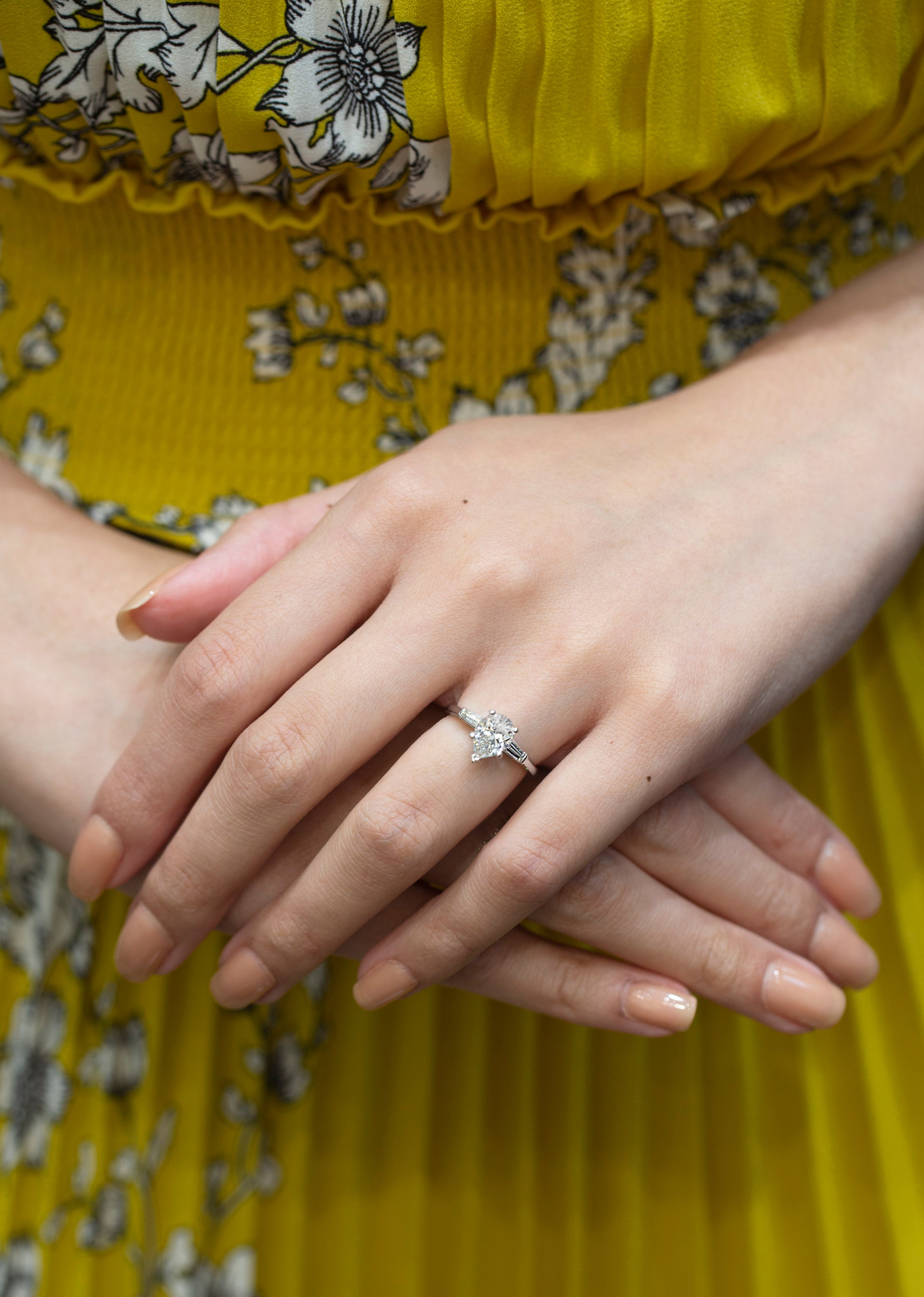 1.25 Carats Pear Shape Diamond Three-Stone Engagement Ring in White Gold