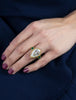 GIA Certified 6.65 Carat Pear Shape Diamond Engagement Ring with Green Emerald Side Stones in Two Tone