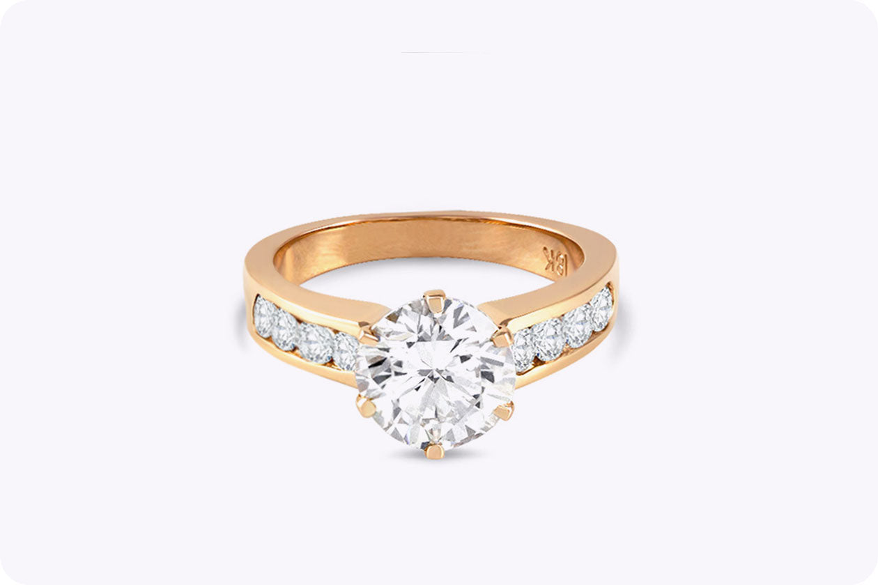 2.15 Carats Round Cut Diamond Pavé Engagement Ring in Rose Gold