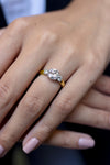 1.90 Carats Total Round Diamond Three-Stone Engagement Ring in Yellow Gold & Platinum