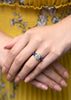 4.04 Carat European Cut Diamond & Blue Sapphire Three-Stone Engagement Ring in Platinum