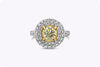 GIA Certified 1.41 Carats Round Cut Fancy Light Yellow Diamond Double Halo Engagement Ring in White Gold and Yellow Gold