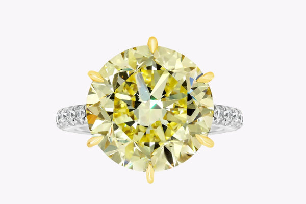 GIA Certified 10.02 Carats Round Brilliant Cut Yellow Diamond Pavè Engagement Ring in Platinum