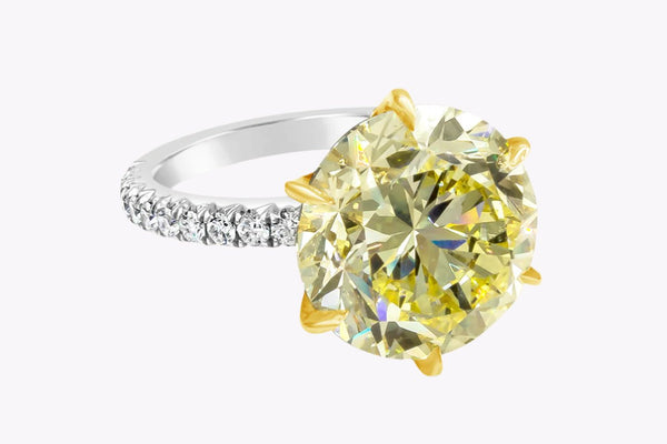 GIA Certified 10.02 Carats Round Brilliant Cut Yellow Diamond Pavè Engagement Ring in Platinum