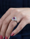 GIA Certified 1.65 Carat Round Ruby and Diamond Three-Stone Double Halo Engagement Ring in White Gold