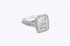 5.10 Carats Radiant Cut Diamond Antique-Style Halo Engagement Ring in Platinum