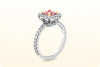 GIA Certified 0.88 Carat Radiant Cut Natural Fancy Brownish Pink Diamond Contoured Halo Pave Engagement Ring in Platinum