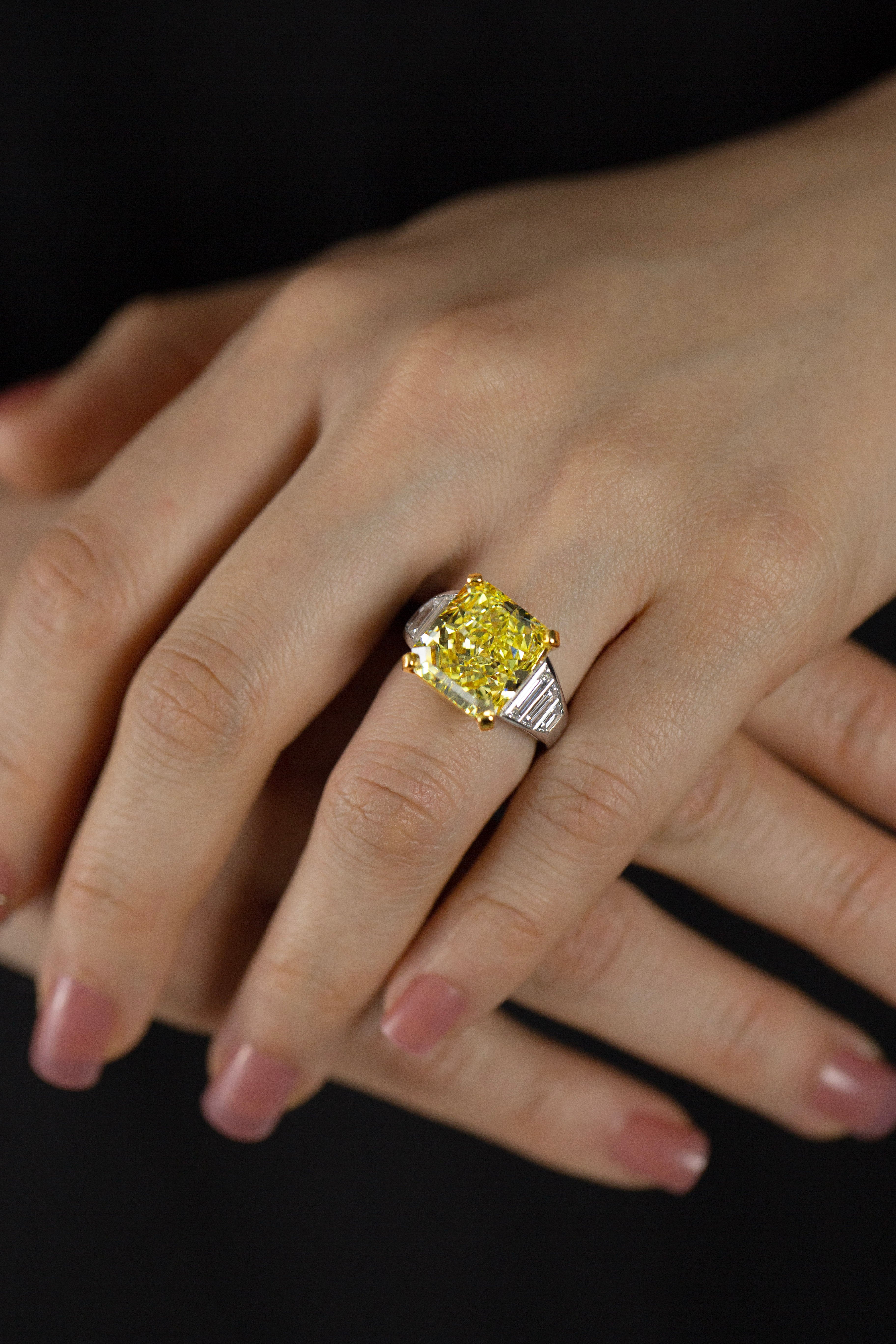 GIA Certified 11.30 Carats Radiant Cut Yellow Diamond Engagement Ring in Platinum