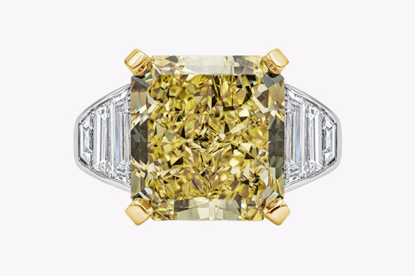 GIA Certified 11.30 Carats Radiant Cut Yellow Diamond Engagement Ring in Platinum