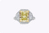 3.64 Carats Radiant Cut Yellow Diamond Halo Engagement Ring in Yellow Gold & Platinum